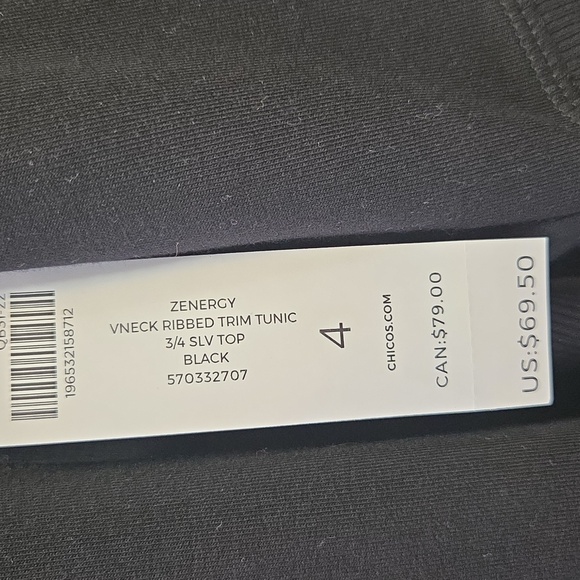 Chico's Zenergy Ribbed Trim V Neck Tunic - Picture 3 of 5